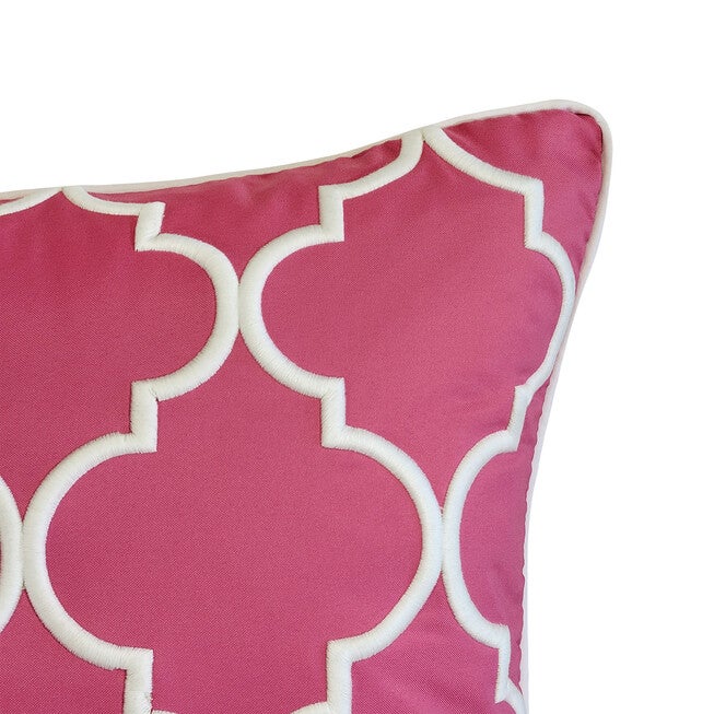 Edie @ Home Indoor/Outdoor Oversized Embroidered Quartrefoil Decorative Throw Pillow 20X20, Leaf/White, , alternate image number 2