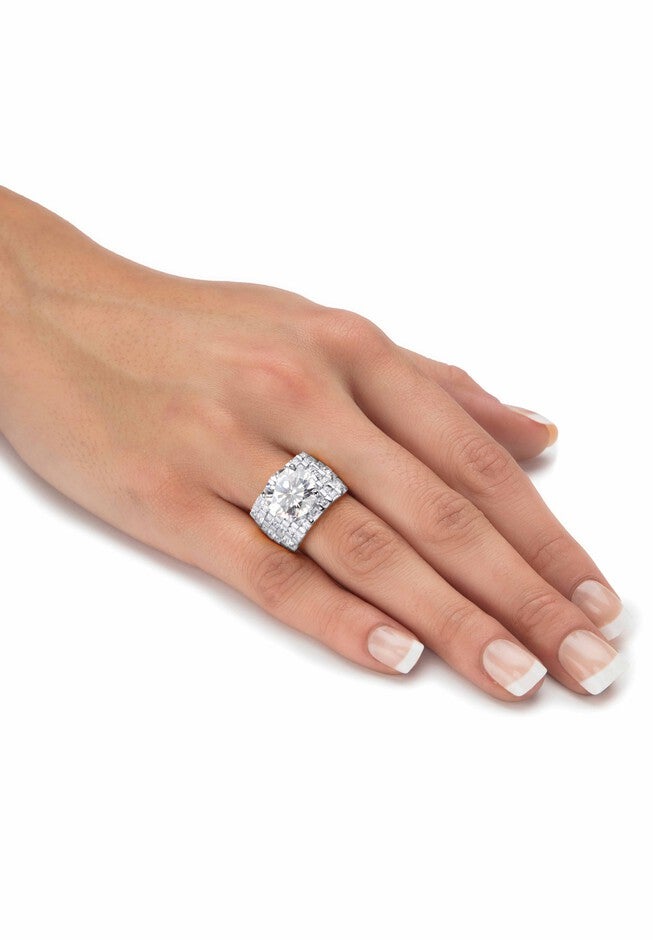 Platinum over Sterling Silver Round Ring Cubic Zirconia (9 cttw TDW), , alternate image number 2