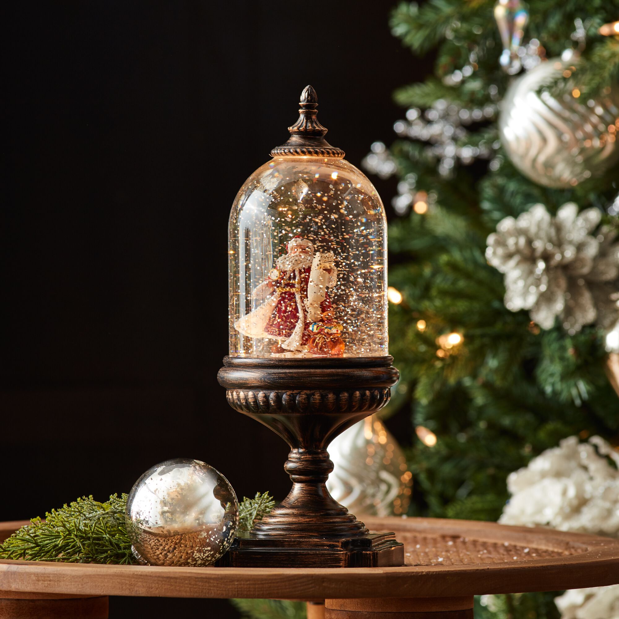 LED Snow Globe with Santa and Toy Bag 12.5 inchesH, BRONZE RED, alternate image number 2