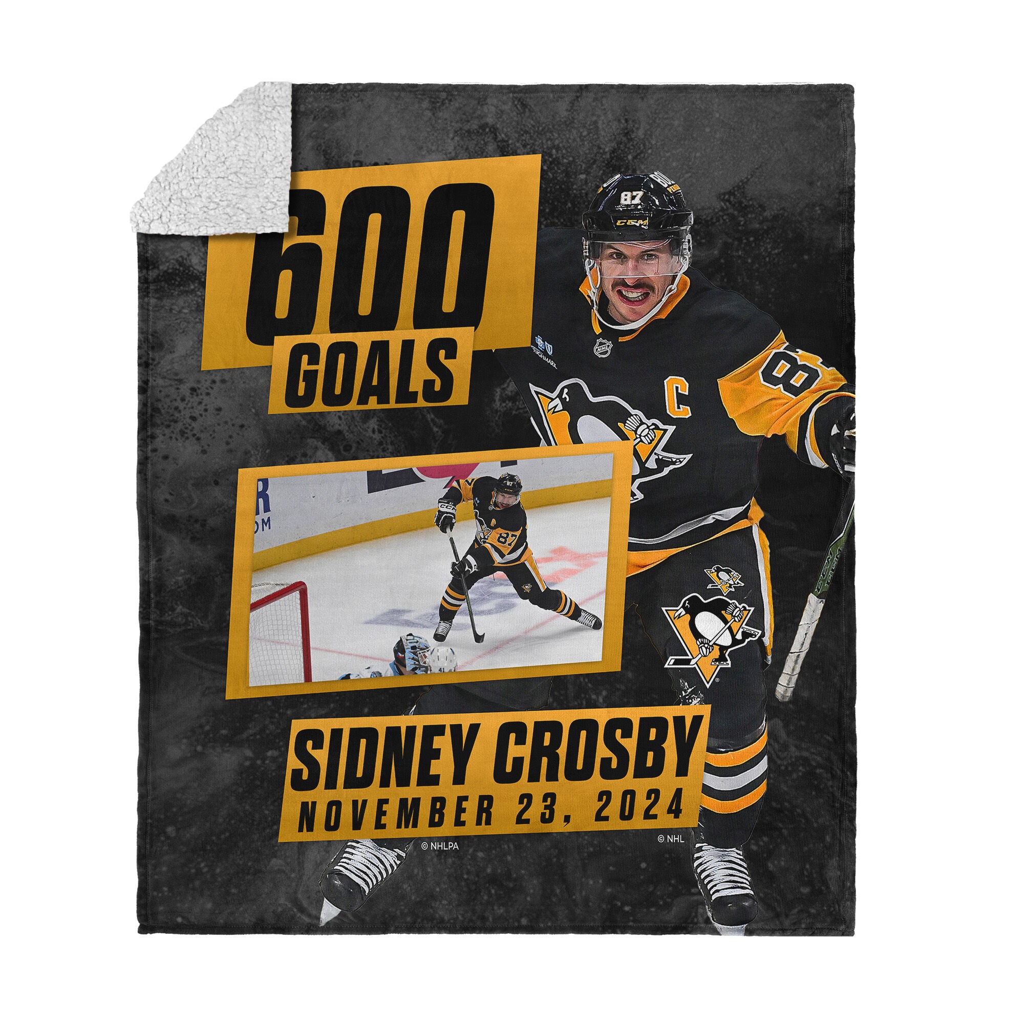 Pittsburgh Penguins Sidney Crosby NHL 600 Goal Milestone Silk Touch Sherpa Throw Blanket 50x60 Inches, BLACK, hi-res image number 0
