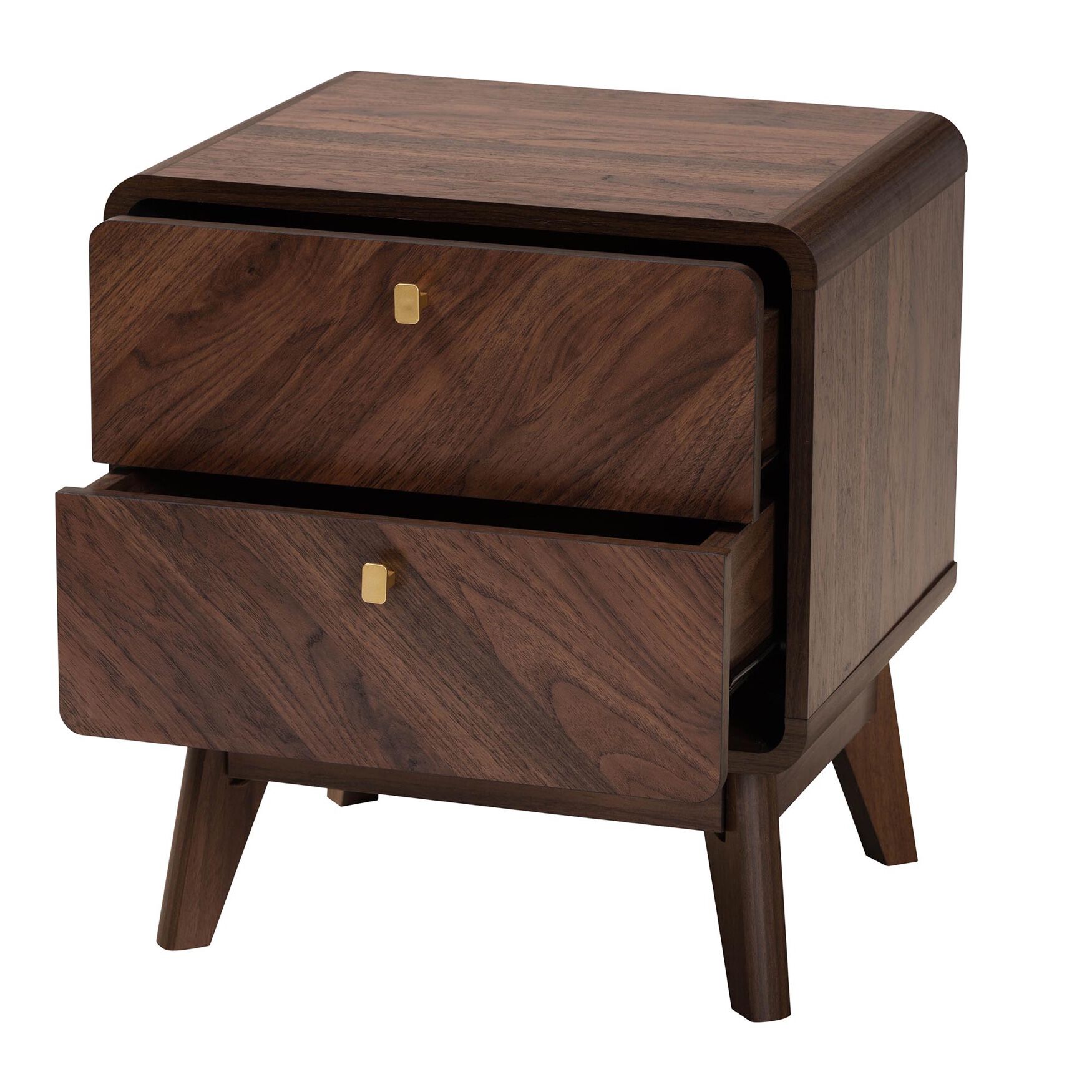 Markell Mid-Century Transitional Walnut Brown Finished Wood 2-Drawer Nightstand, , on-hover image number 1