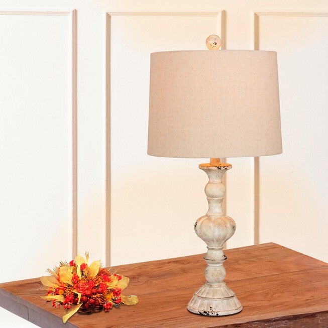 Cottage Antique White Resin 26.5 inches Table Lamp, Set 2, , on-hover image number 1