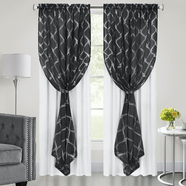 Bombay Double Layered Rod Pocket Window Curtain Panel, , alternate image number null