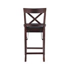 Bar stool side profile featuring cross-back backrest and cushioned seat.