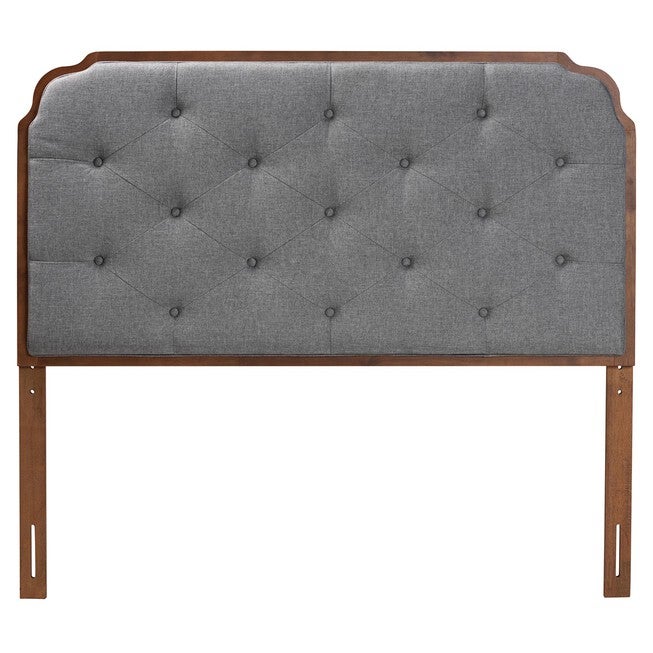 Shanti Classic And Traditional Grey Fabric And Walnut Brown Finished Wood King Size Headboard, , on-hover image number 1