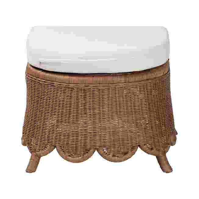 Natural rattan footstool with white cushion