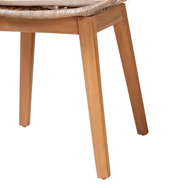 Ballerina Modern Bohemian Greywashed Rattan And Natural Brown Finished Wood 2-Piece Dining Chair Set, , alternate image number 4