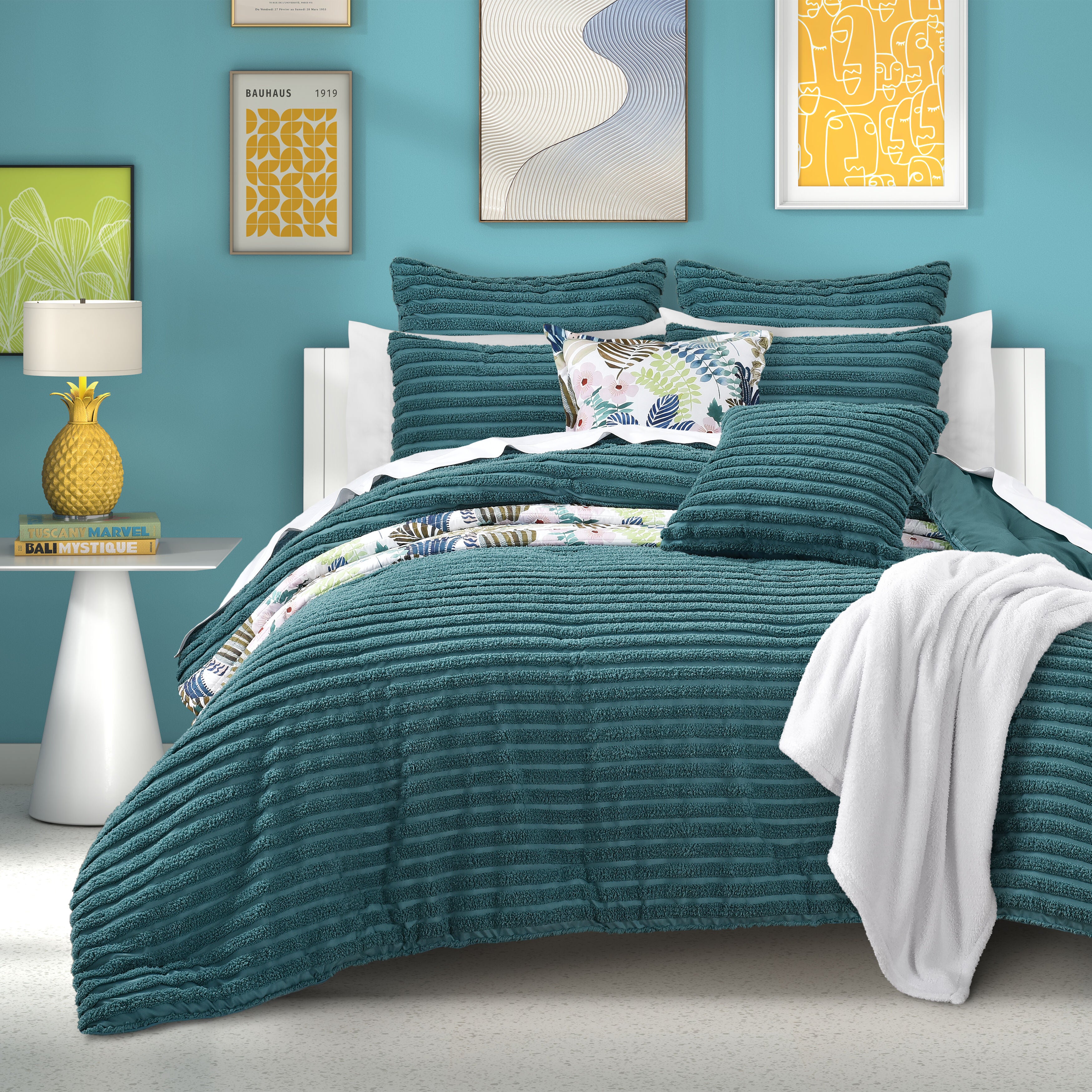 DARBY FULL/QUEEN 3PC. COMFORTER SET, TEAL, hi-res image number 0