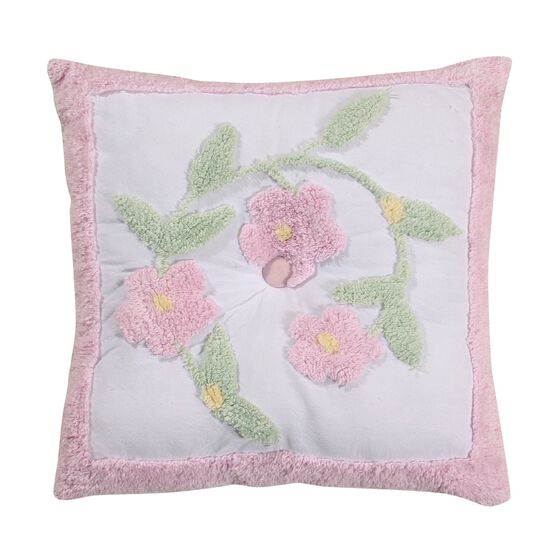 Bloomfield Collection in Floral Design 100% Cotton Tufted Chenille Square Pillow , ROSE, hi-res image number null