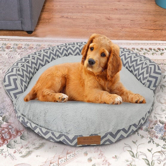 Chevron poly-cotton bolster with detachable faux fur cushion Large Size, GREY, hi-res image number null