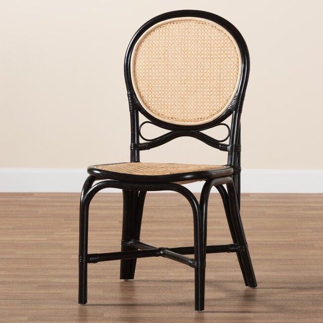 Ayana Mid-Century Modern Two-Tone Black And Natural Brown Rattan Dining Chair, , alternate image number null