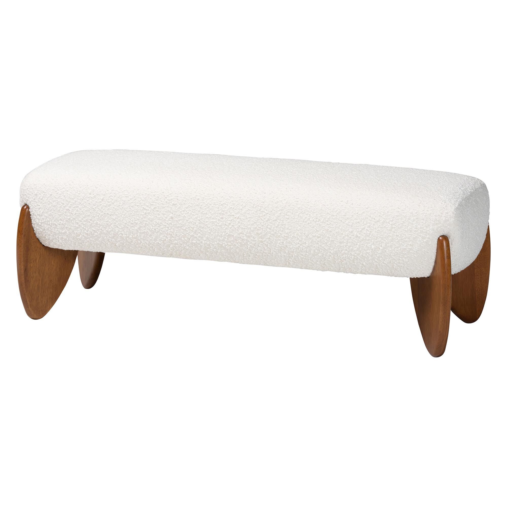Vinicio Mid-Century Modern Cream Boucle Accent Bench, BROWN, alternate image number 1