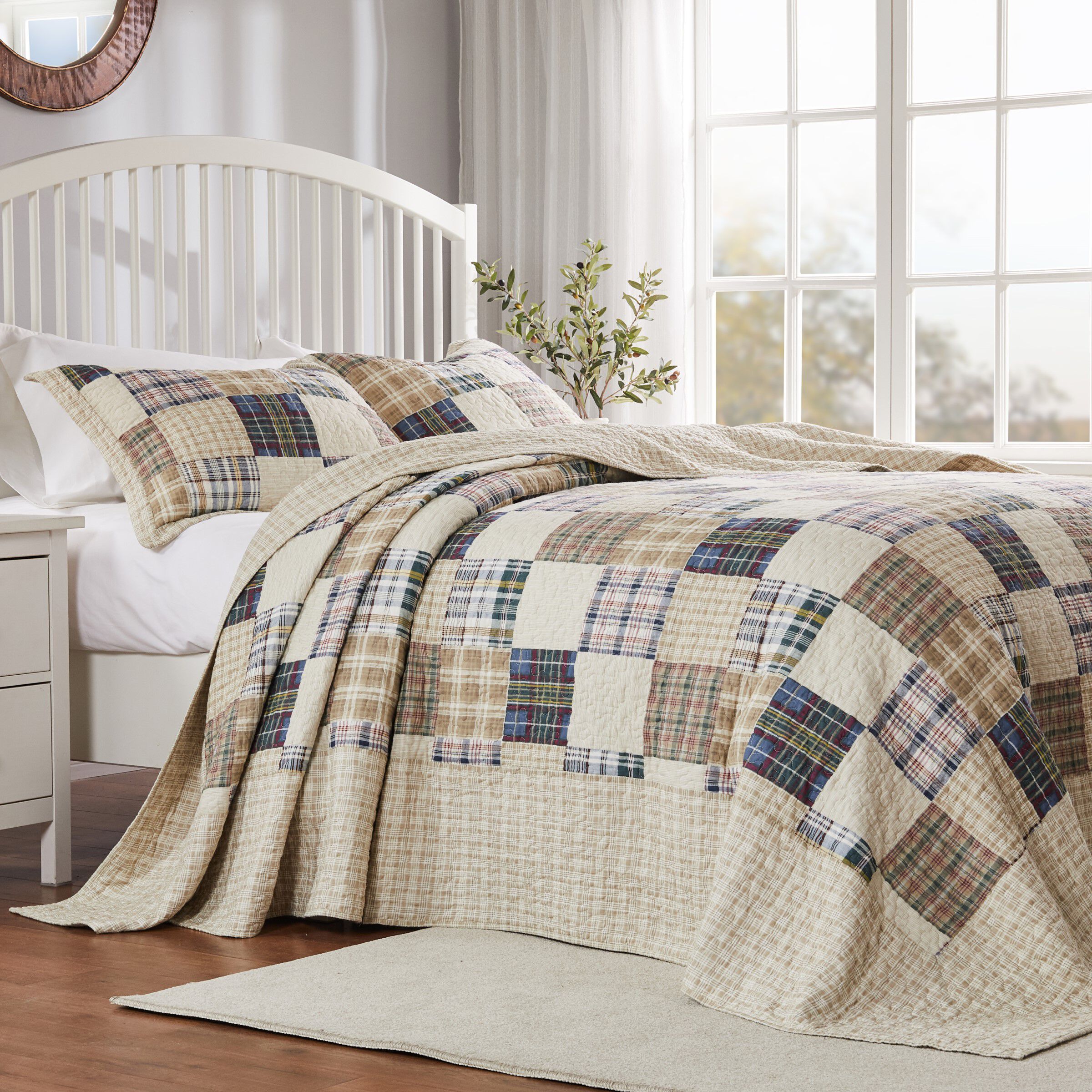 Oxford Reversible Cotton-Rich Bedspread Set, TAUPE, hi-res image number 0