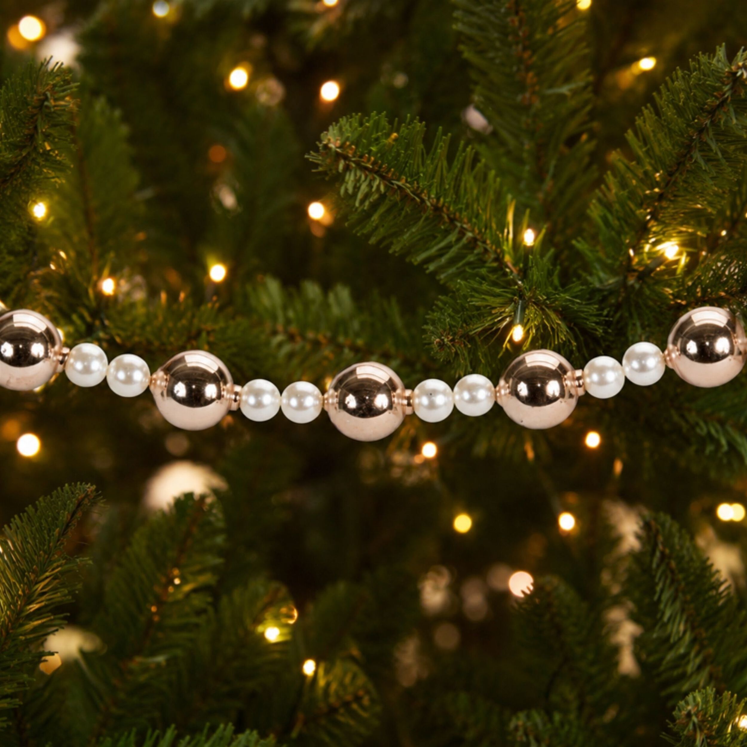 Pearl and Glass Ball Garland 32 inches, WHITE GOLD, alternate image number 1