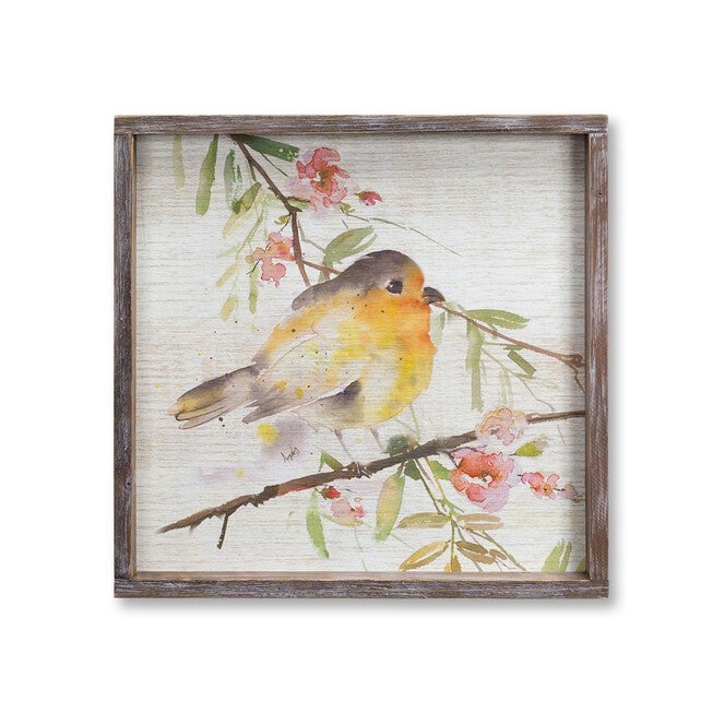 Wood Framed Watercolor Bird Plaque (Set of 2), BROWN WHITE, alternate image number null