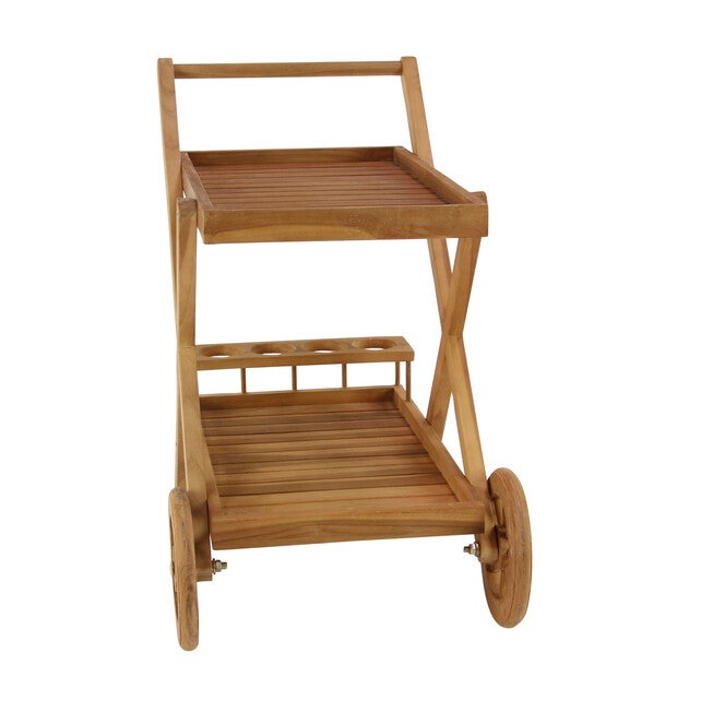 Brown Teak Wood Traditional Rolling Serving Cart, , on-hover image number 1