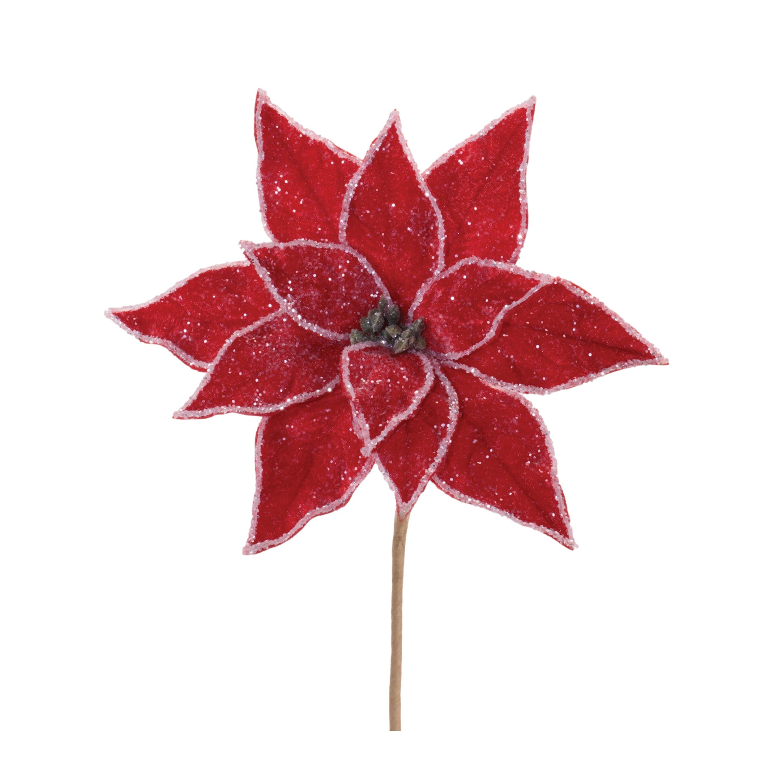 Glittered Poinsettia Flower Stem (Set of 2), RED, hi-res image number 0