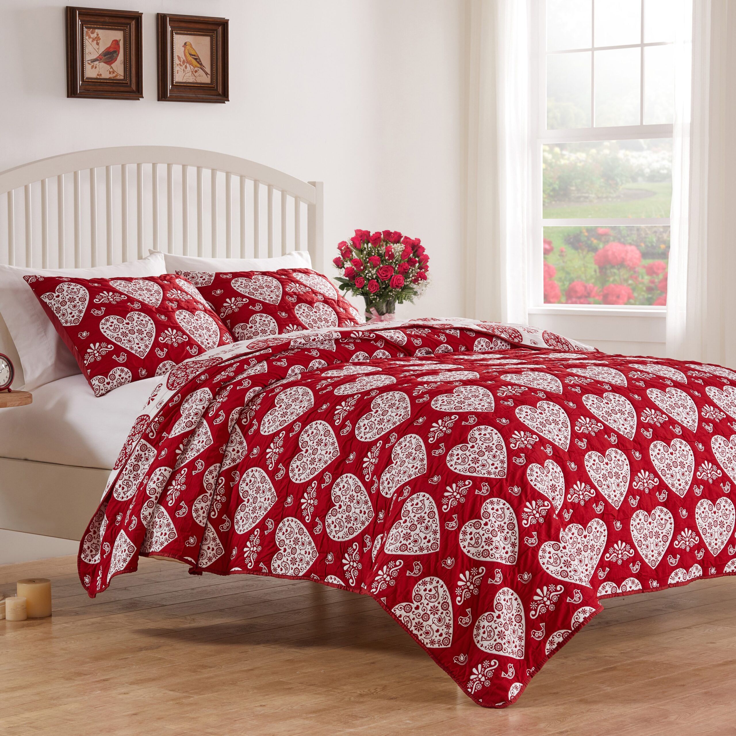 Lovebirds Romantic Hearts Matelass&eacute; Coverlet Set, RED, alternate image number 3