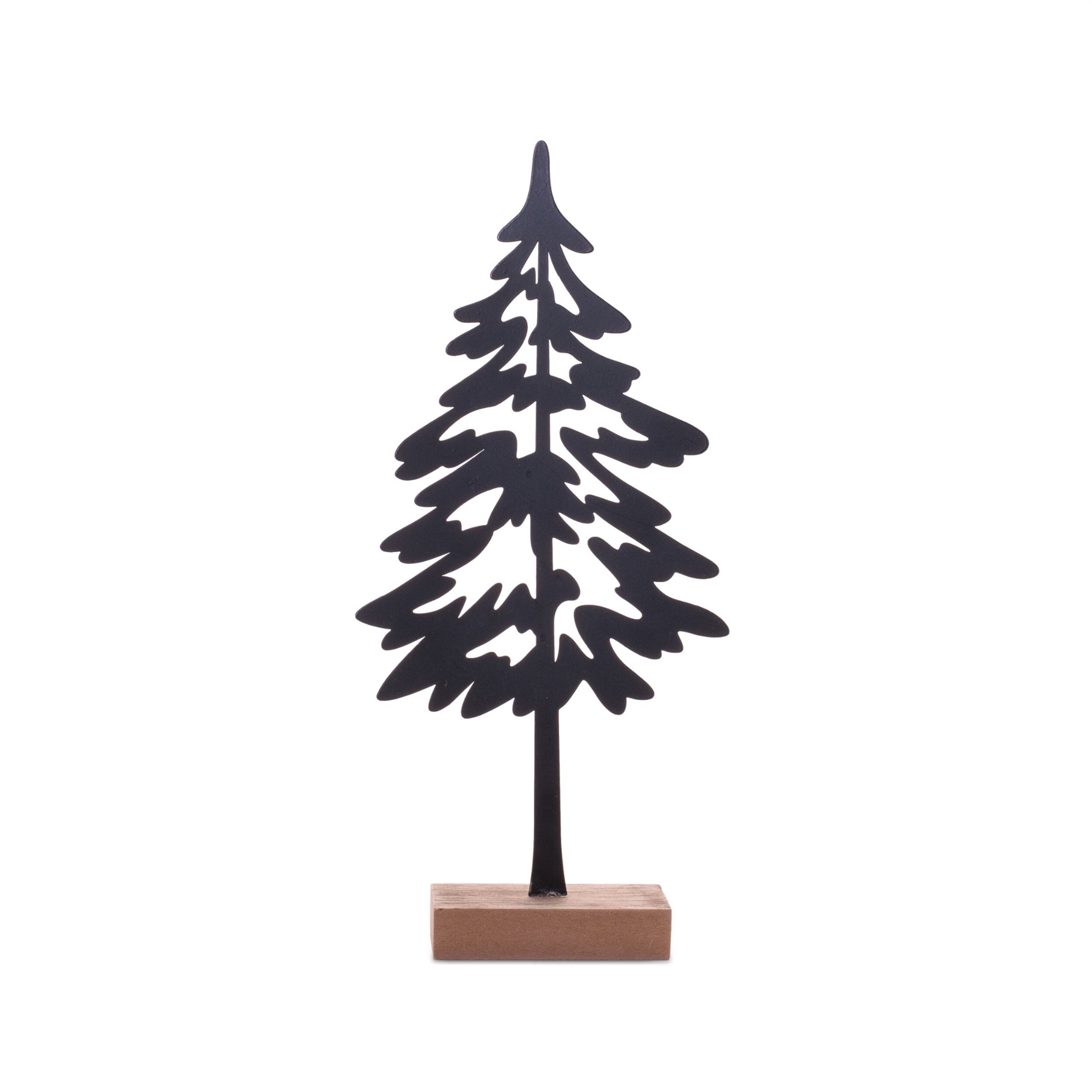 Cut-Out Metal Pine Tree with Wood Base (Set of 2), BLACK BROWN, alternate image number 3