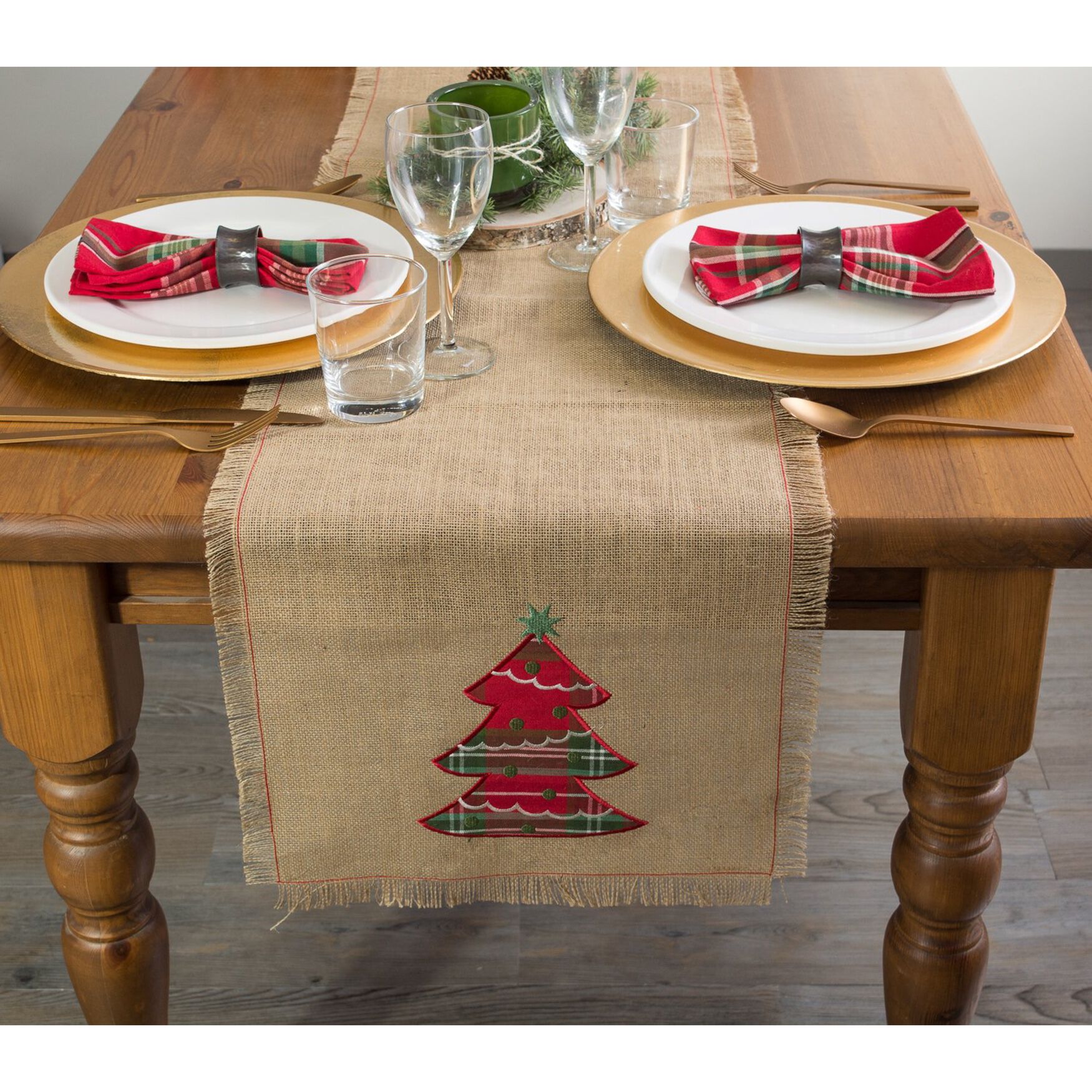 Embroidered Tree Burlap Table Runner, , alternate image number 3
