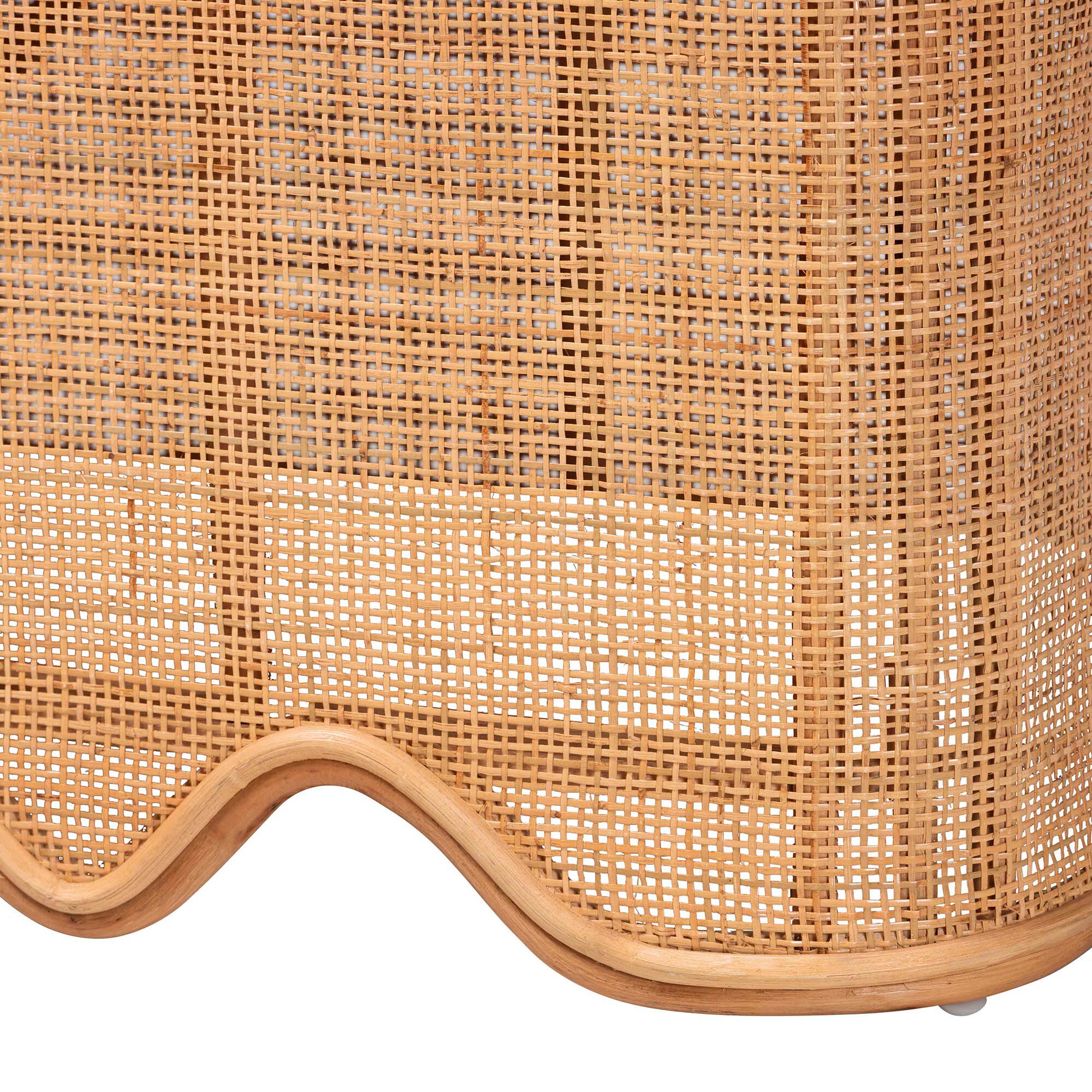Rivka Natural Rattan Storage Bench with Scalloped Base and Cushion, HONEY, alternate image number 6