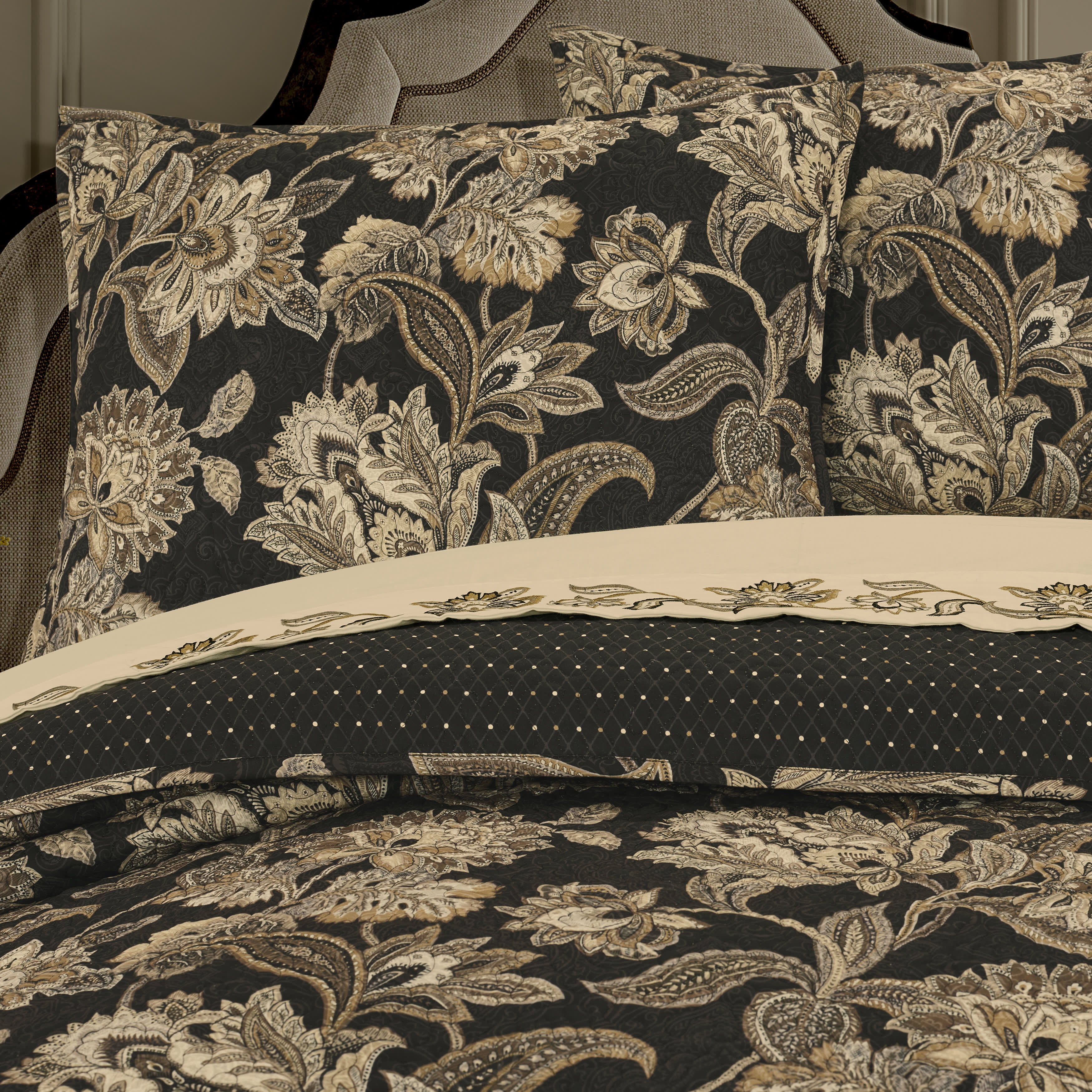 Montecito 3 Piece Quilt Set, BLACK, alternate image number 1