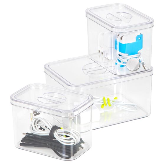 Clear Plastic Storage Bins With Grey Handles-Set Of 4 Large, Medium, Small Containers For Closet Fridge Organization, , alternate image number null