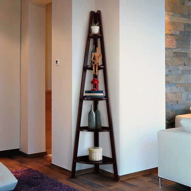 5-Shelf Corner Ladder Bookcase-Espresso, , alternate image number 8