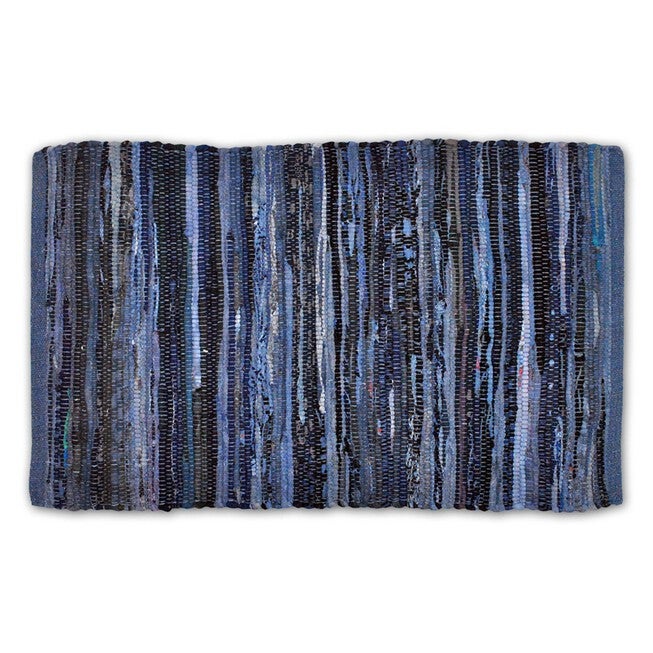 Blue Nautical Rag Rug 50X80Cm - Recycled Cotton, Blue | Catherines
