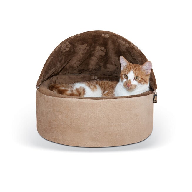 Self-Warming Hooded Kitty Cat Bed, CHOCOLATE TAN, hi-res image number null