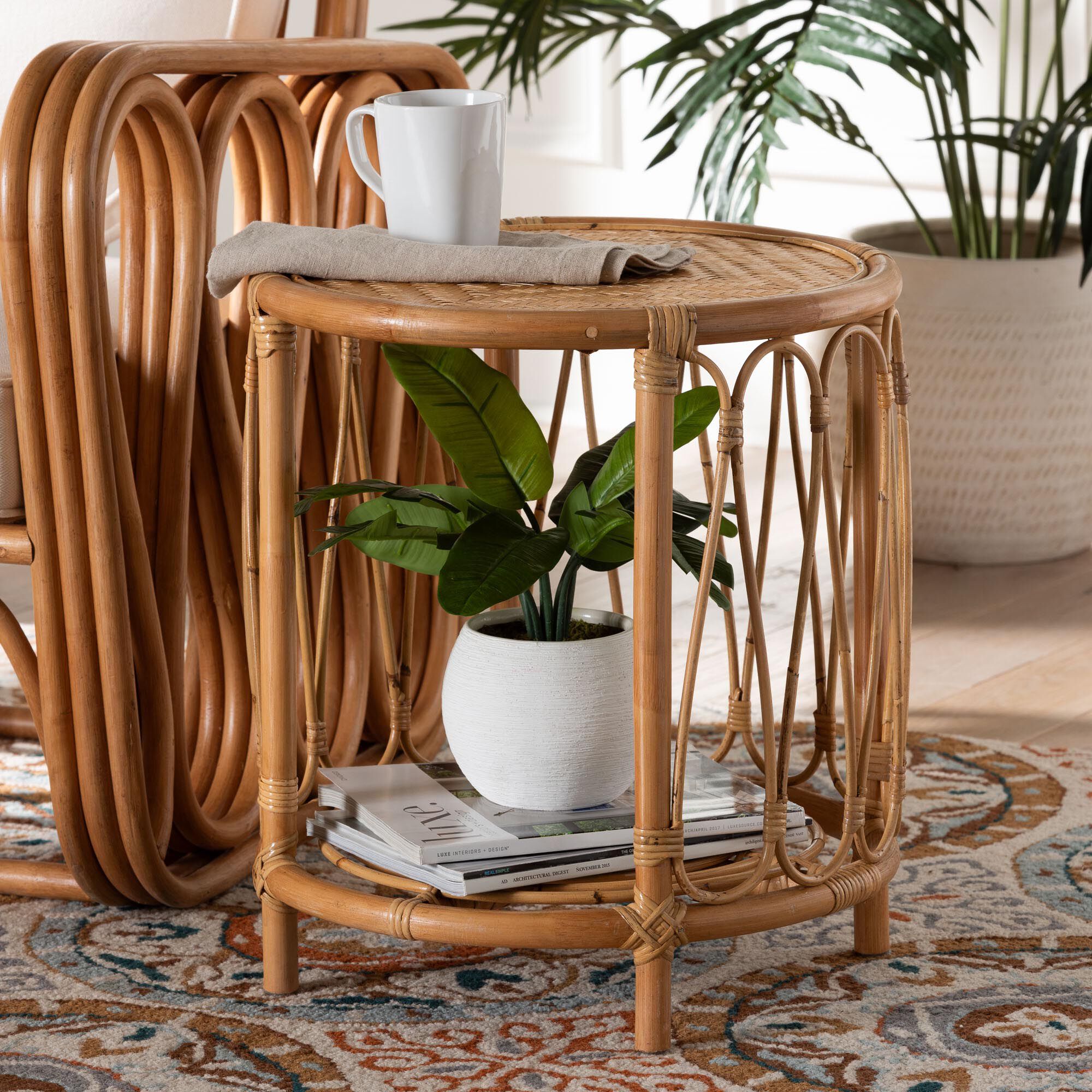 Berilo Bohemian Light Honey Rattan End Table, HONEY, alternate image number 6