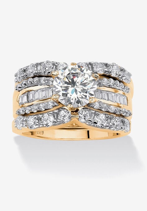 Gold over Silver Bridal Ring Set Cubic Zirconia (5 5/8 cttw TDW), GOLD, hi-res image number null