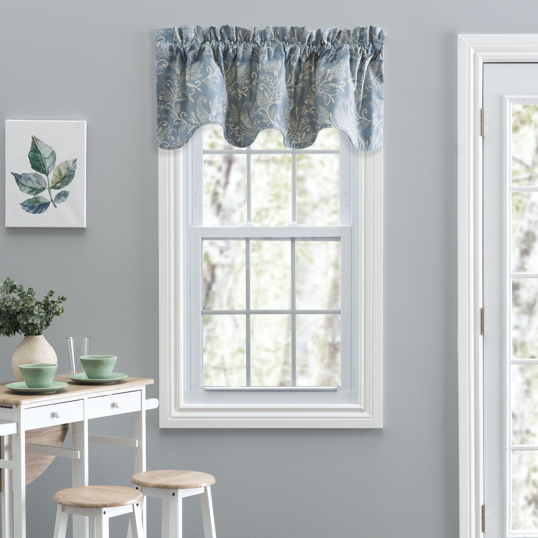 Lexington Leaf- Candlewick Leaf Pattern On A Colored Ground- Lined Scallop Valance