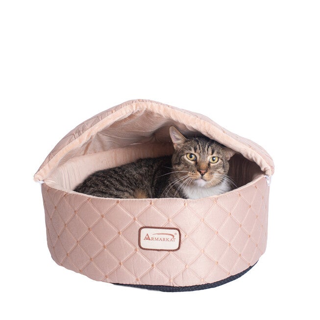 Cuddle Cave Cat Bed With Detachable & Collasible Zipper Top, Small, Light Apricot, APRICOT, hi-res image number 0