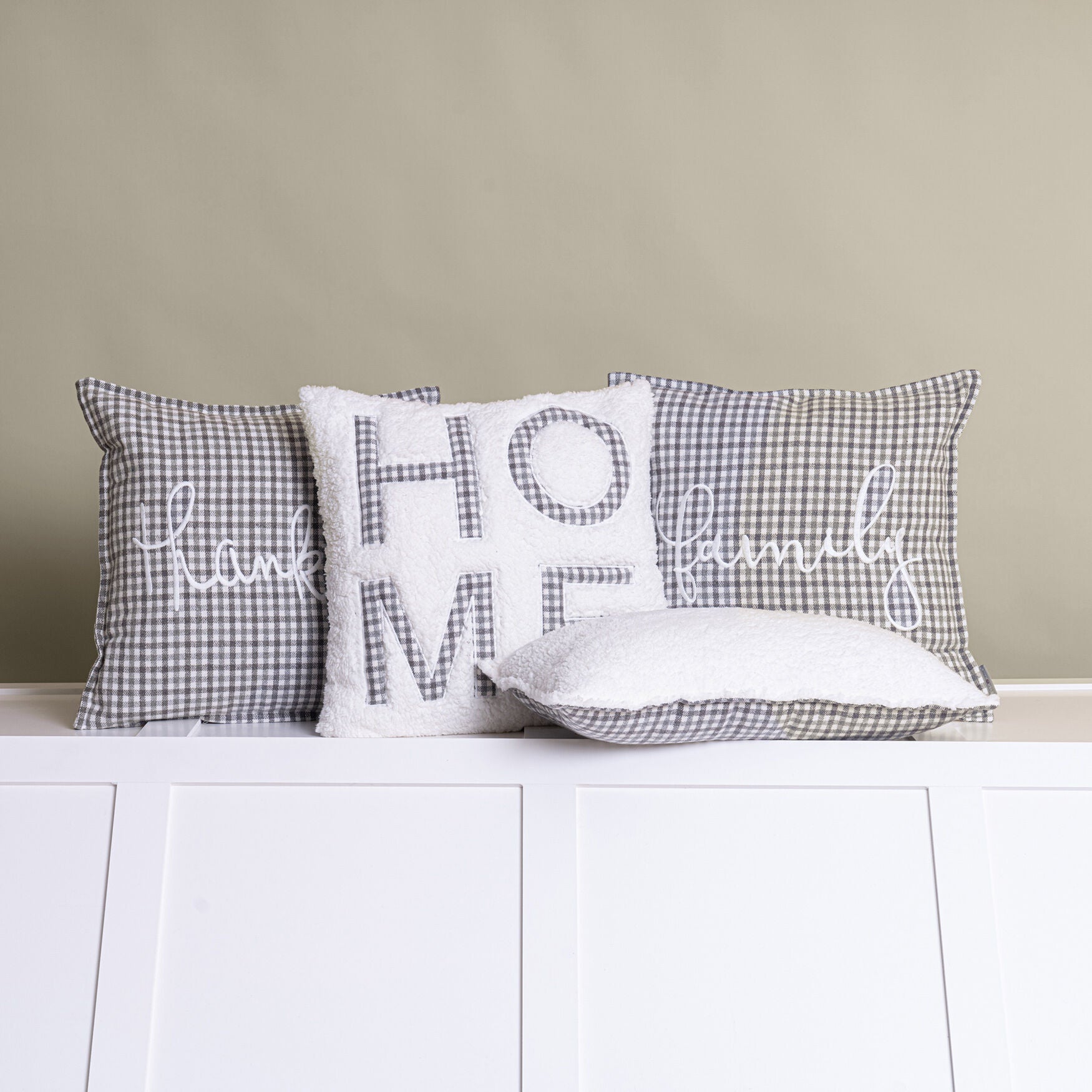 Brenner Plaid Thankful Sentiment Square Pillow, , alternate image number 2