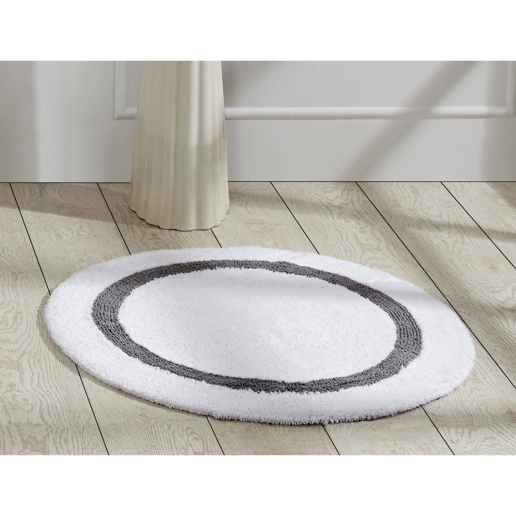 Hotel Collection 100% Cotton 30 inches Round Bath Rug, WHITE GRAY, hi-res image number 0