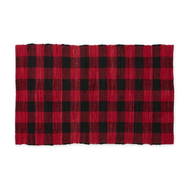 Red & Black Buffalo Check Rag Rug 26X40, RED, hi-res image number 0