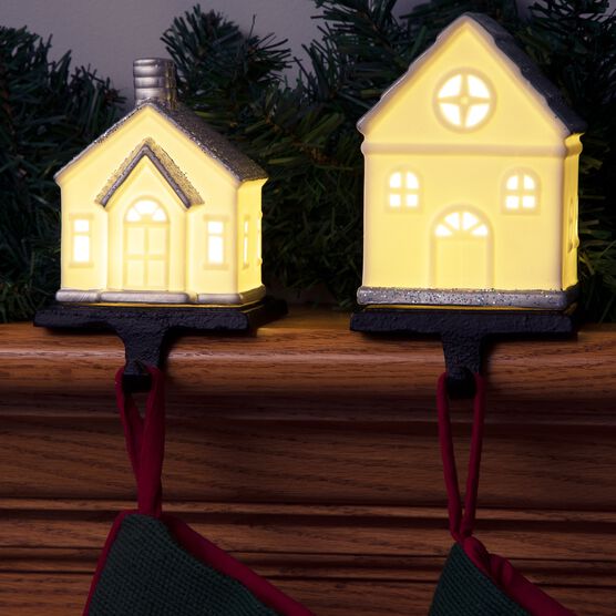 Porcelain House Stocking Holders Silver, Set of 2 Catherines