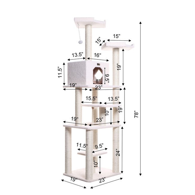Classic Real Wood 78 inches Cat Tree Six Levels With Playhouse, Rope Swing, , alternate image number null
