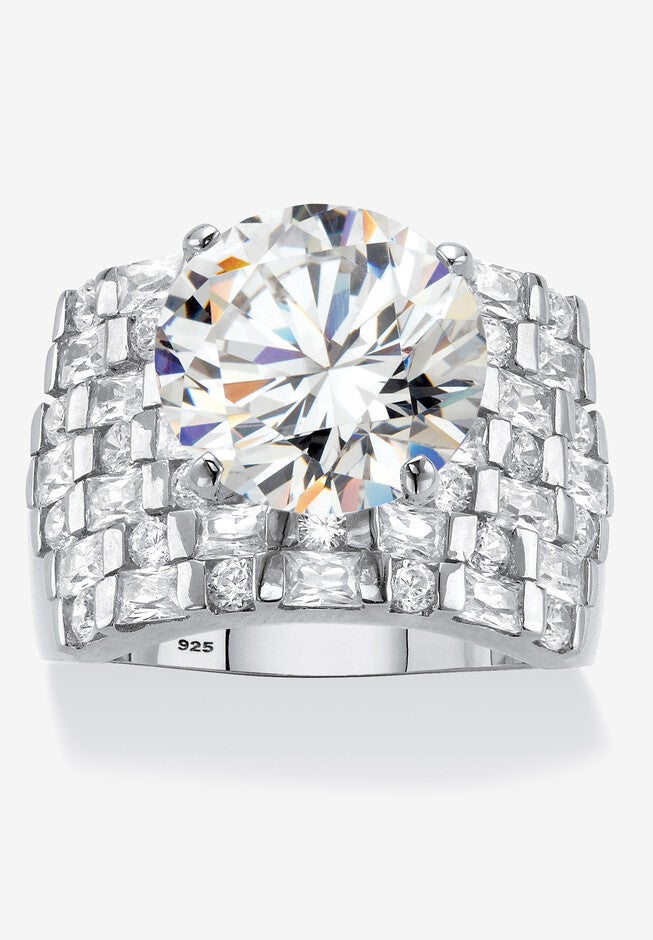 Platinum over Sterling Silver Round Ring Cubic Zirconia (9 cttw TDW), PLATINUM, hi-res image number 0