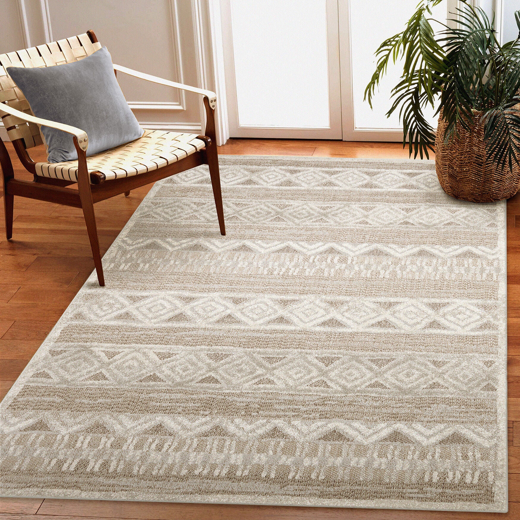 Napoli Diamond Stripe Indoor Area Rug Natural, , alternate image number 5