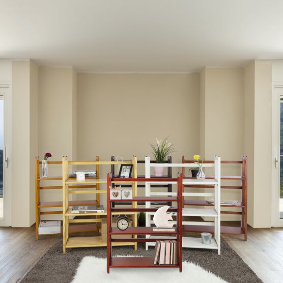 3-Shelf Folding Stackable Bookcase 27.5" Wide-Mahogany, , alternate image number null
