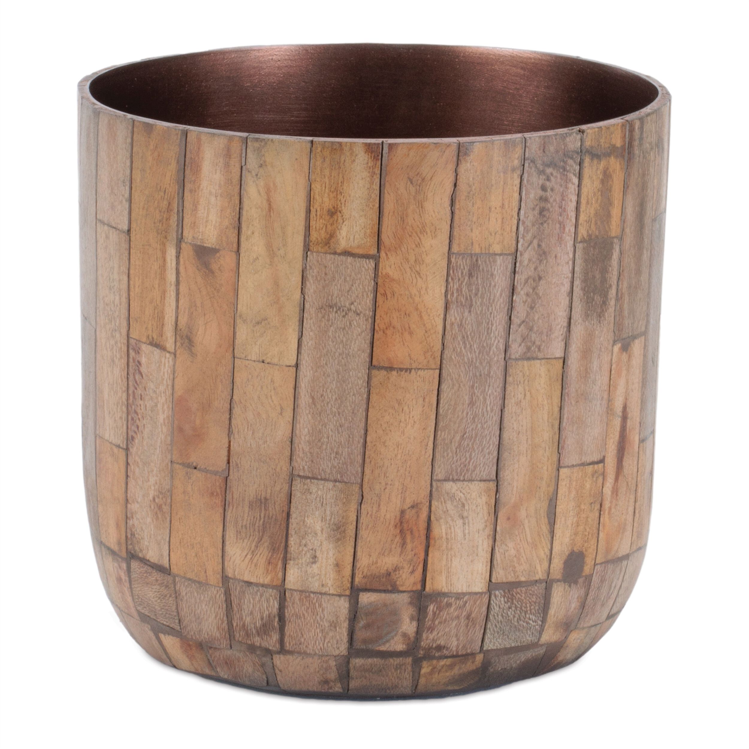 Round Wooden Planter Set of 2, BROWN, alternate image number 1