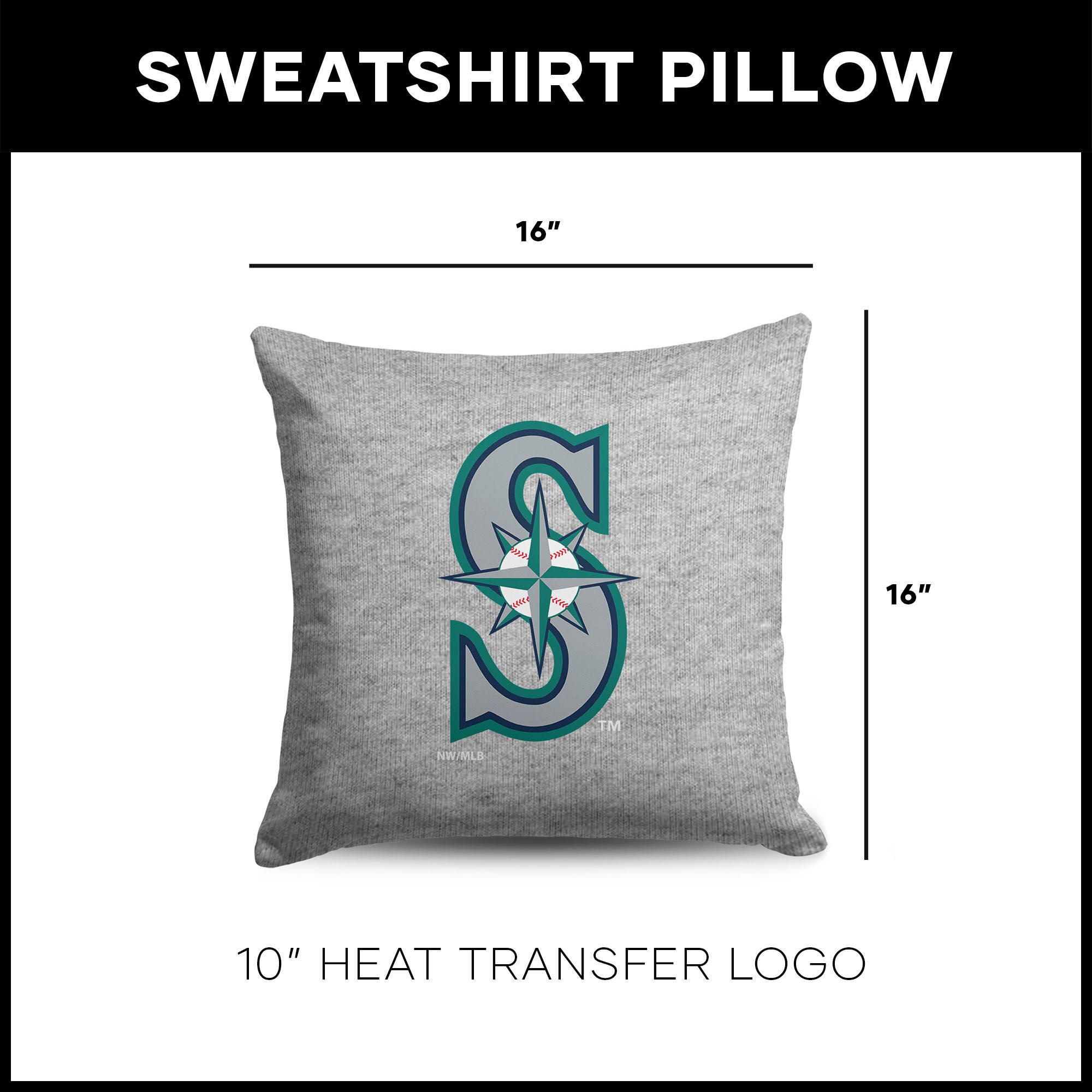 Seattle Mariners MLB Primary Sweatshirt PIllow 16 Inches, GRAY, alternate image number 4