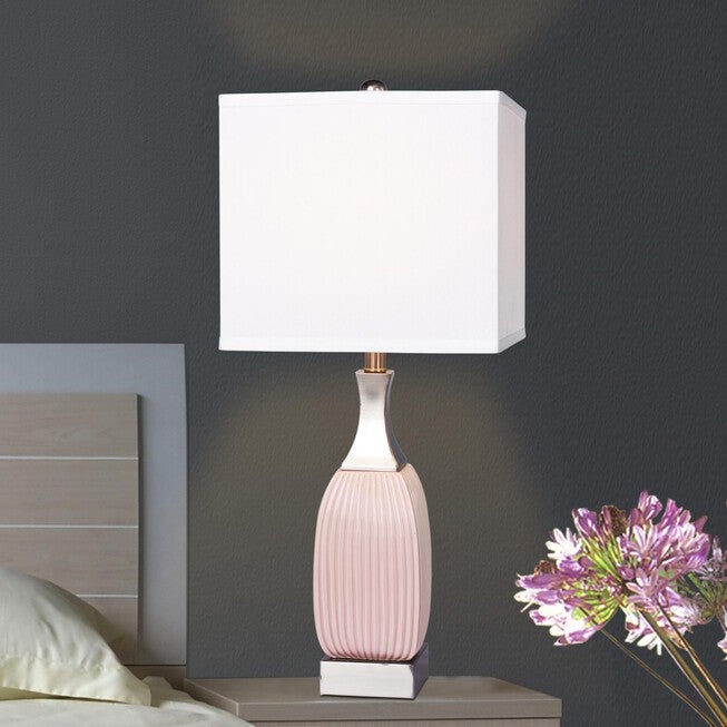 Pink & Nickel Ceramic 26.5 inches Table Lamp, Set 2, , on-hover image number null