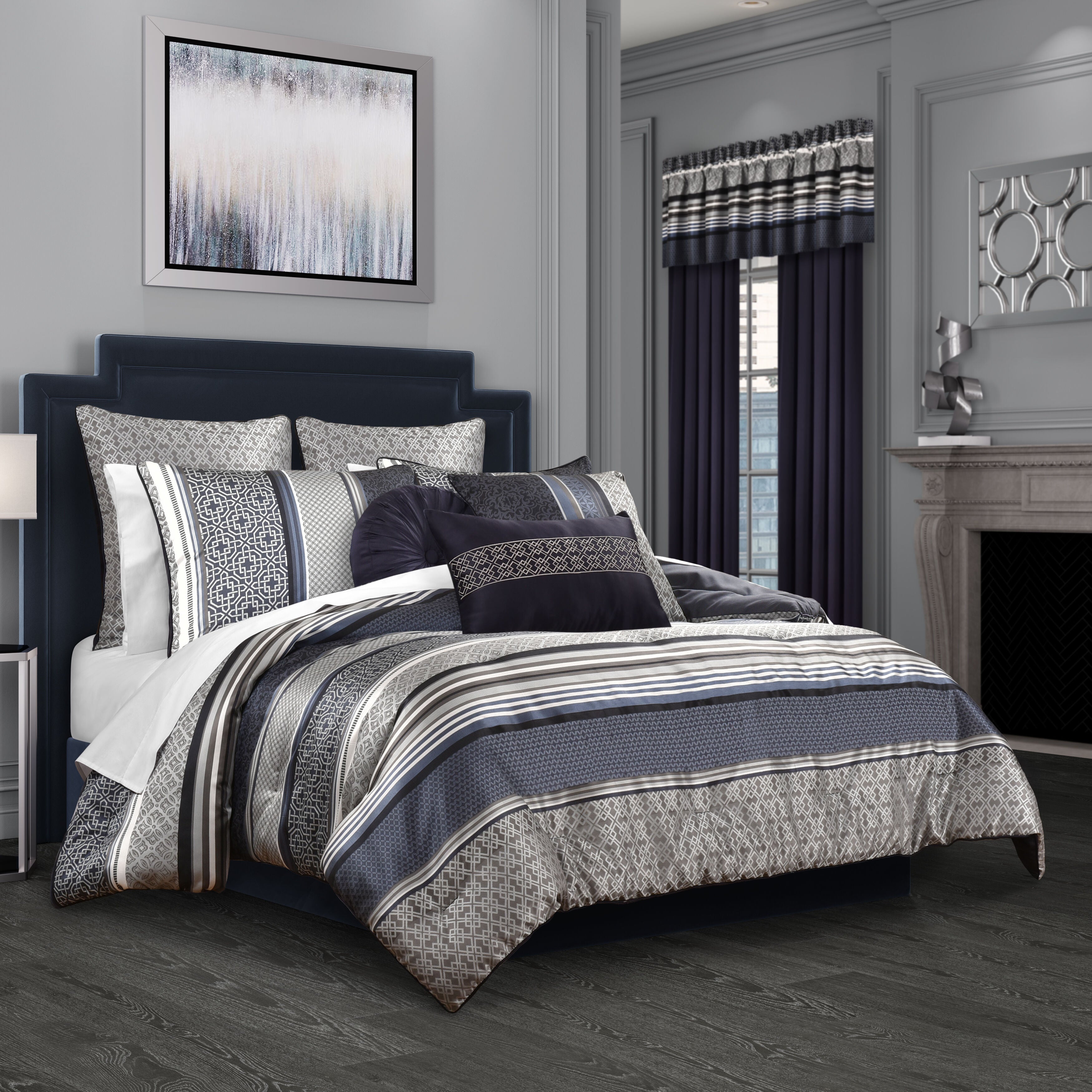 CARLISLE KING/CAL KING 3PC. COMFORTER SET, INDIGO, hi-res image number 0