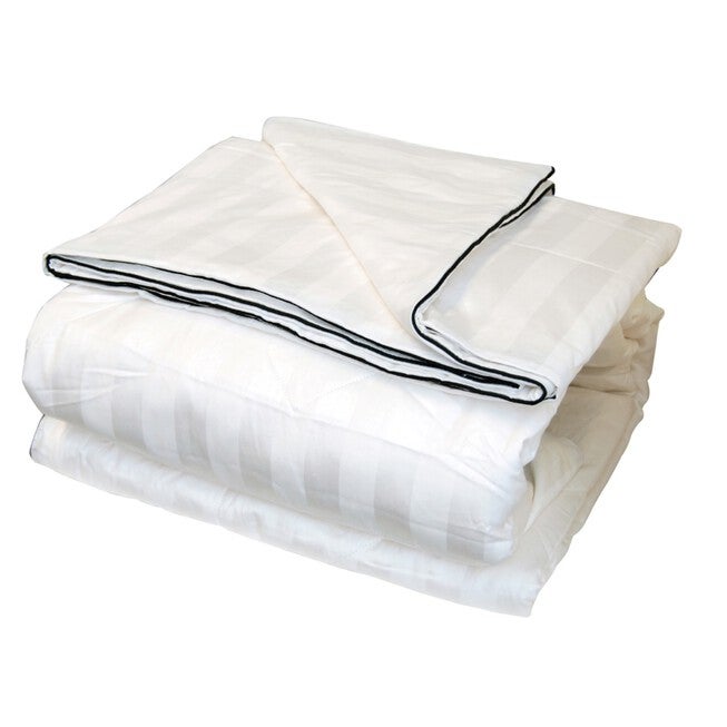 Silk-Filled 260 Thread Count Damask Stripe Blanket, WHITE, hi-res image number null