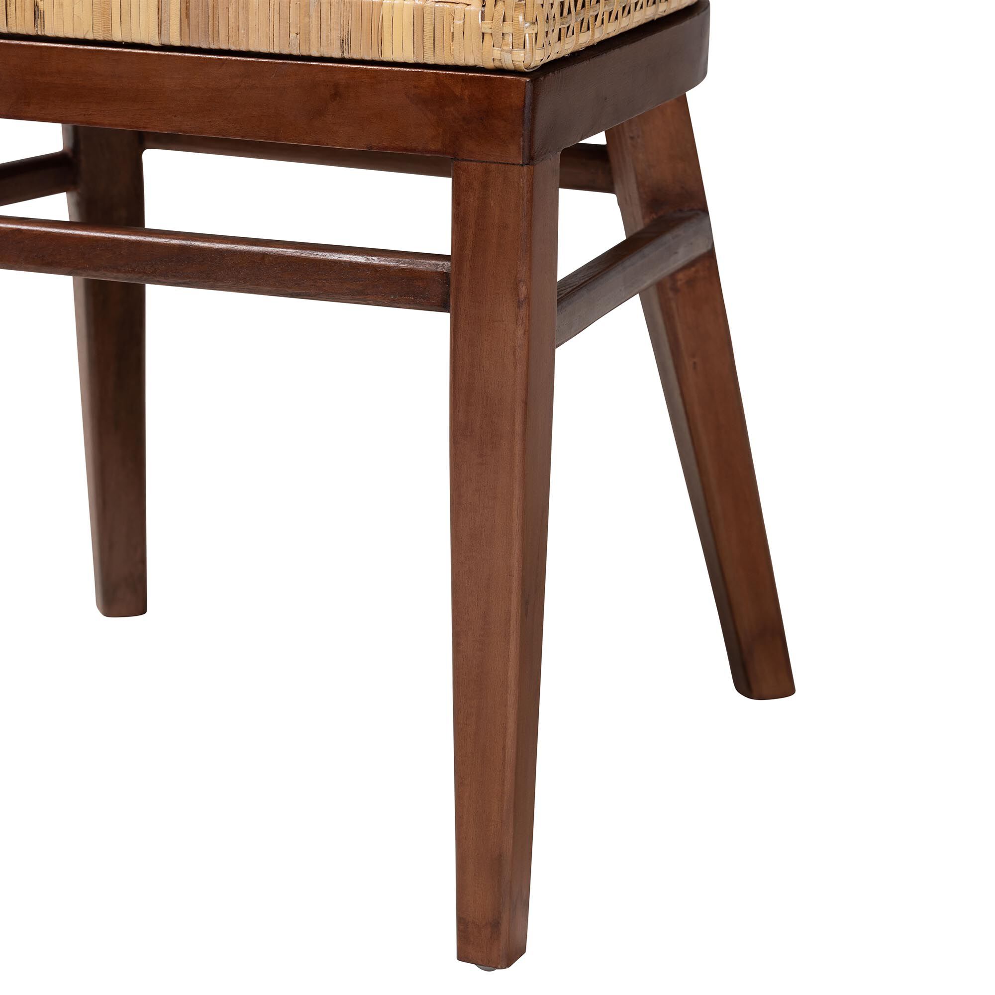 Papua Modern Bohemian Natural Rattan and Walnut Brown Acacia Wood Dining Chair, BROWN, alternate image number 7
