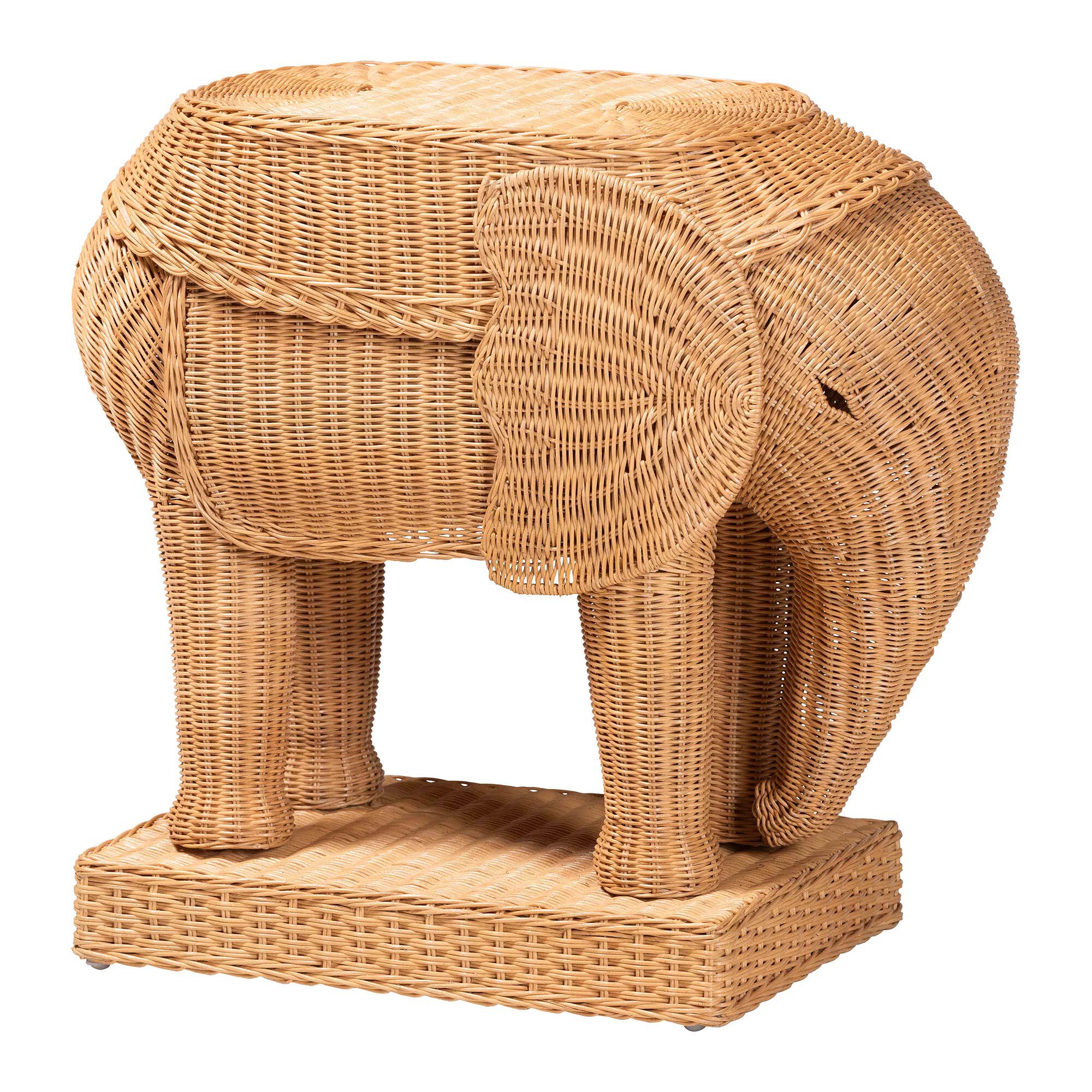Elissa Bohemian Light Honey Rattan Elephant End Table, HONEY, alternate image number 1