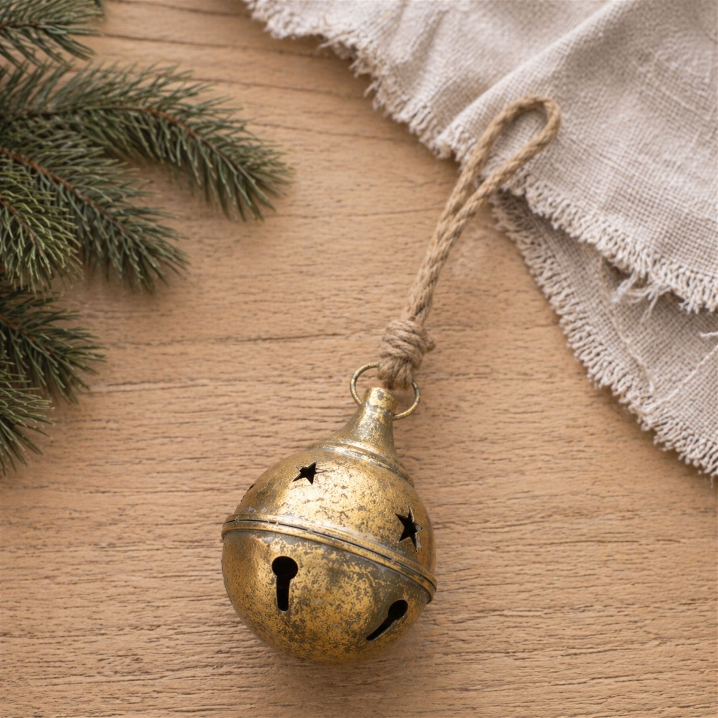 Distressed Metal Bell Ornament (Set of 4), GOLD BROWN, alternate image number 2
